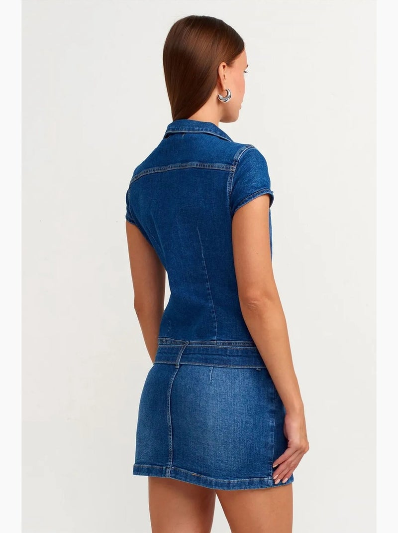 Vestido mini vaquero con cinturón dilvin Azul zafiro - Kiabi