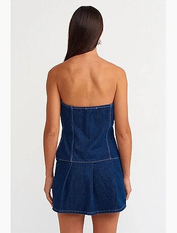 Vestido mini vaquero sin tirantes con cinturón dilvin