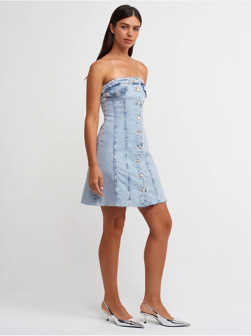 Vestido mini vaquero sin tirantes dilvin Azul claro - Kiabi