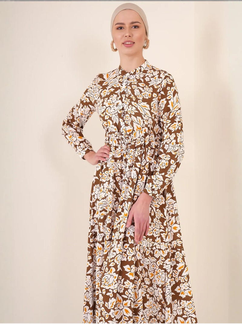 Vestido modesto con cuello mandarín bdart Marrón - Kiabi
