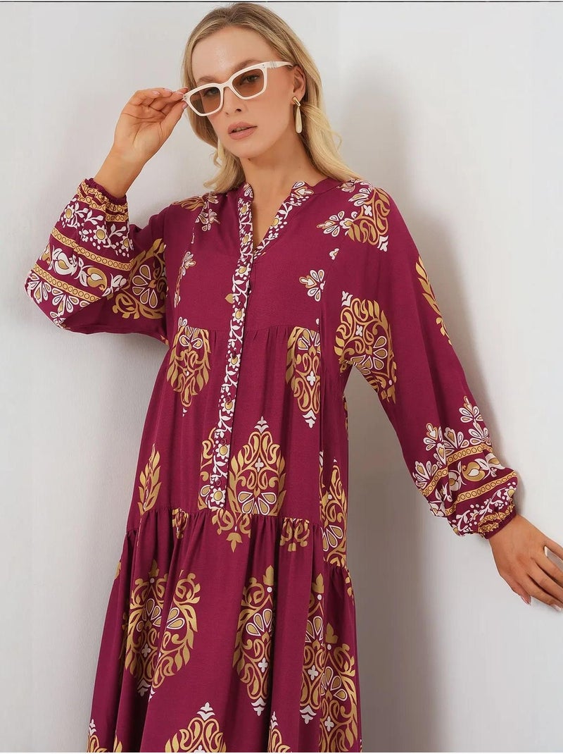 Vestido modesto estampado auténtico bdart Rojo burdeos - Kiabi