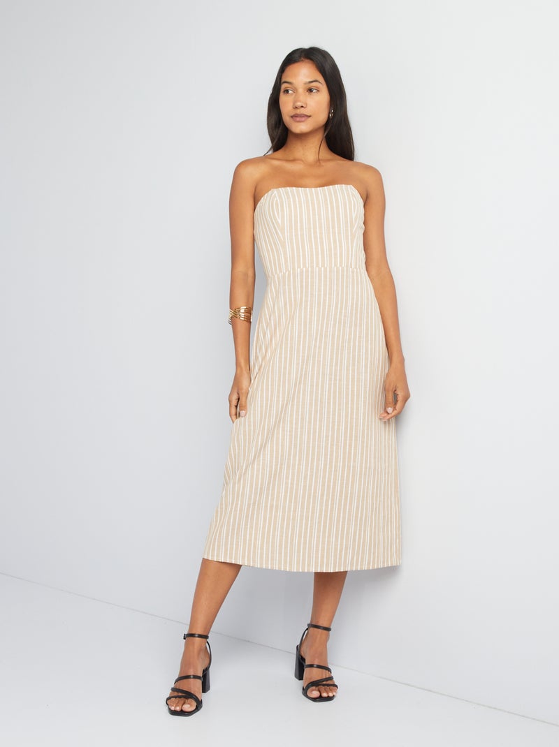 Vestido palabra de honor de mezcla de lino BEIGE - Kiabi