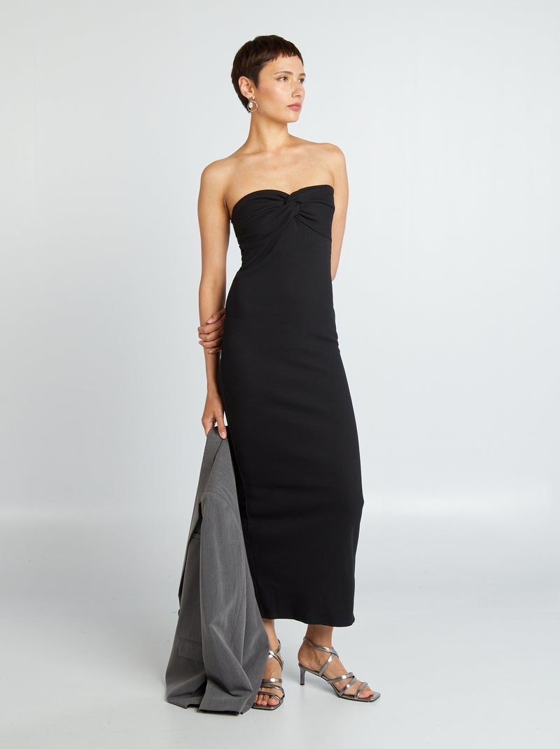 Vestido palabra de honor de punto de canalé negro - Kiabi