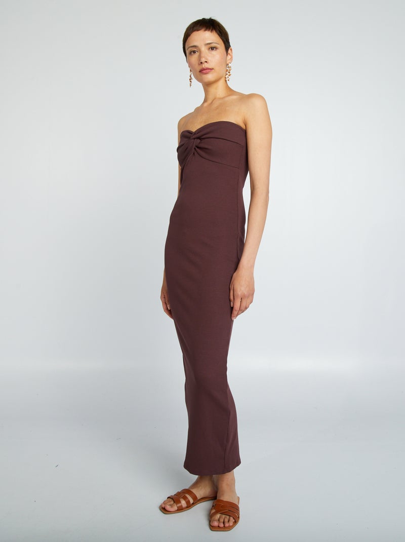Vestido palabra de honor de punto de canalé PURPURA - Kiabi
