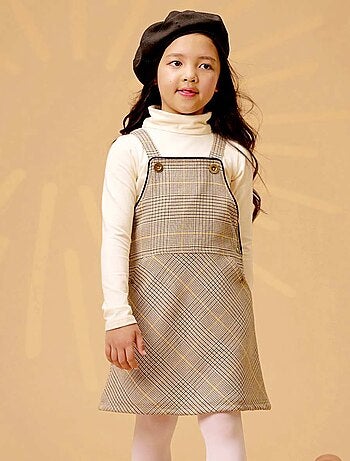 Vestido Peto de Invierno para Niña | Cuadros Tartan Marrón | LOLA