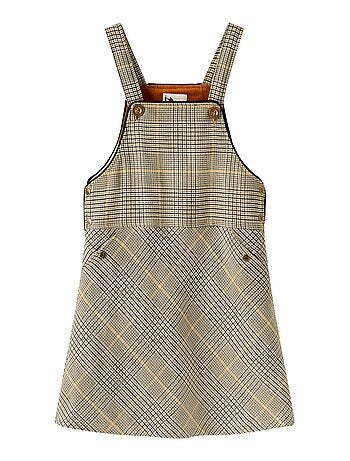 Vestido Peto de Invierno para Niña | Cuadros Tartan Marrón | LOLA