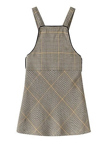 Vestido Peto de Invierno para Niña | Cuadros Tartan Marrón | LOLA