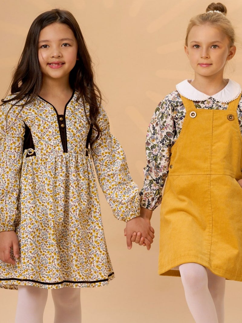 Vestido Peto de Invierno para Niña | Terciopelo Amarillo | LOLA Amarillo - Kiabi