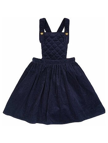 Vestido Peto de Invierno para Niña | Terciopelo Azul Marino | ECOLIÈRE