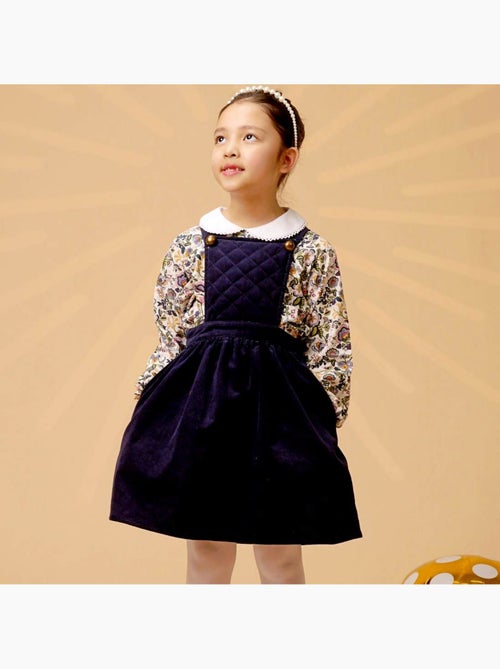 Vestido Peto de Invierno para Niña | Terciopelo Azul Marino | ECOLIÈRE - Kiabi