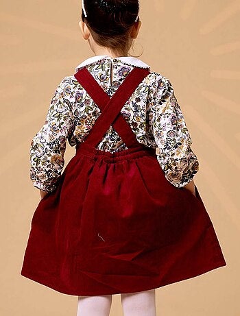 Vestido Peto de Invierno para Niña | Terciopelo Burdeos | ECOLIÈRE