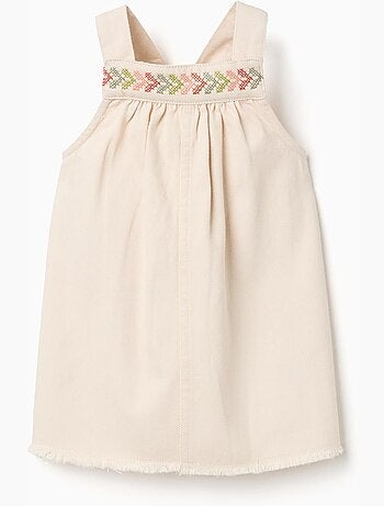 Vestido pichi de sarga con bordados