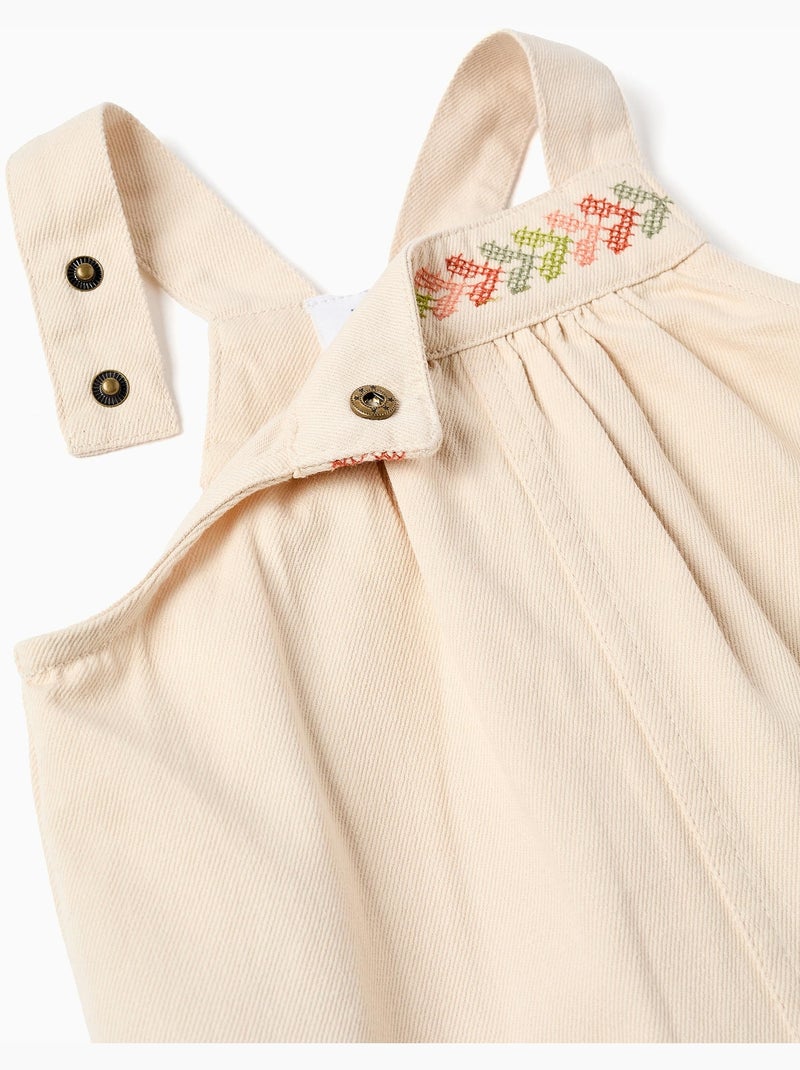 Vestido pichi de sarga con bordados Beige - Kiabi