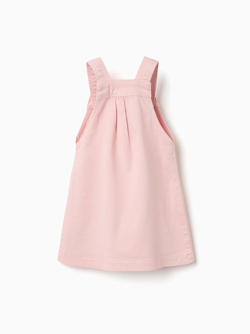 Vestido pichi de sarga con flores bordadas Rosa claro - Kiabi
