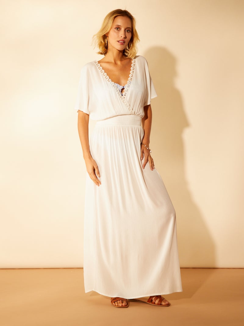 Vestido playero de punto de crepé BLANCO - Kiabi