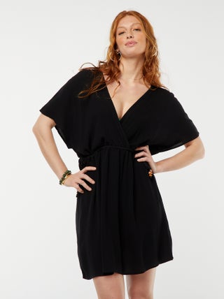 Vestido playero de punto de crepé con cuello cruzado