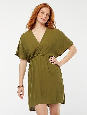 Vestido playero de punto de crepé con cuello cruzado