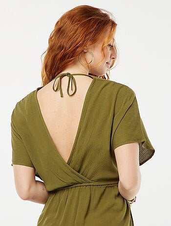 Vestido playero de punto de crepé con cuello cruzado