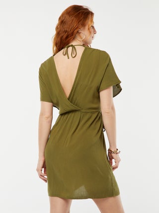 Vestido playero de punto de crepé con cuello cruzado