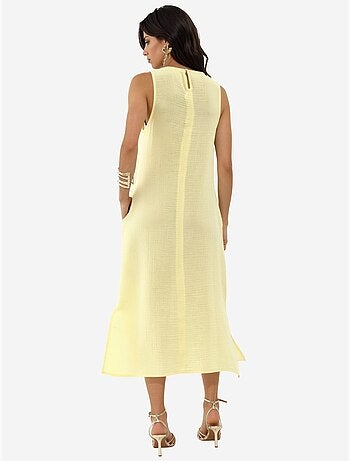Vestido playero midi de algodón texturizado con abertura hiccup