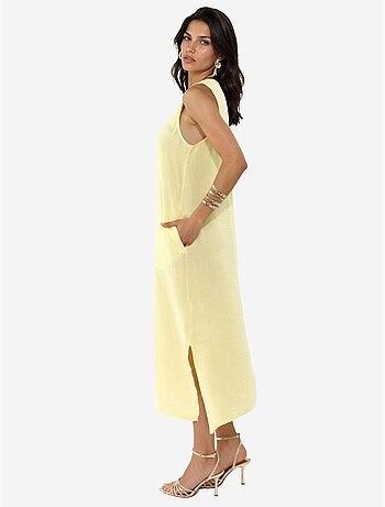 Vestido playero midi de algodón texturizado con abertura hiccup