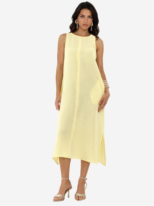 Vestido playero midi de algodón texturizado con abertura hiccup - Kiabi Vestido playero midi de algodón texturizado con abertura hiccup - Kiabi