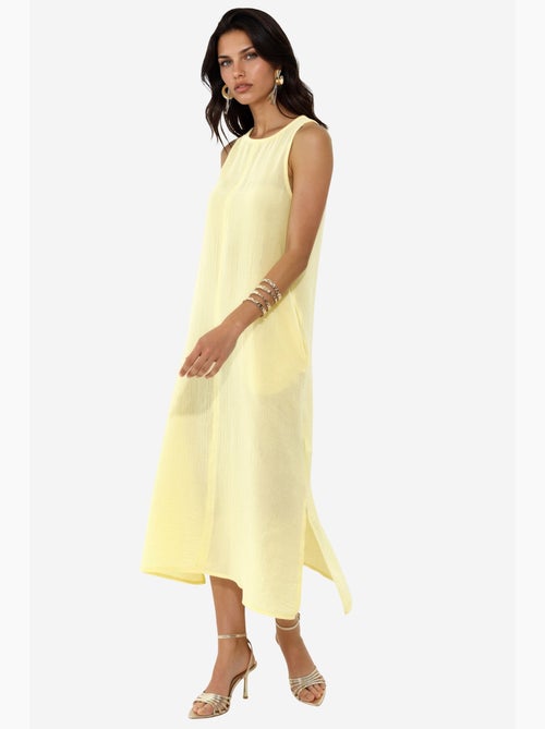 Vestido playero midi de algodón texturizado con abertura hiccup - Kiabi Vestido playero midi de algodón texturizado con abertura hiccup - Kiabi