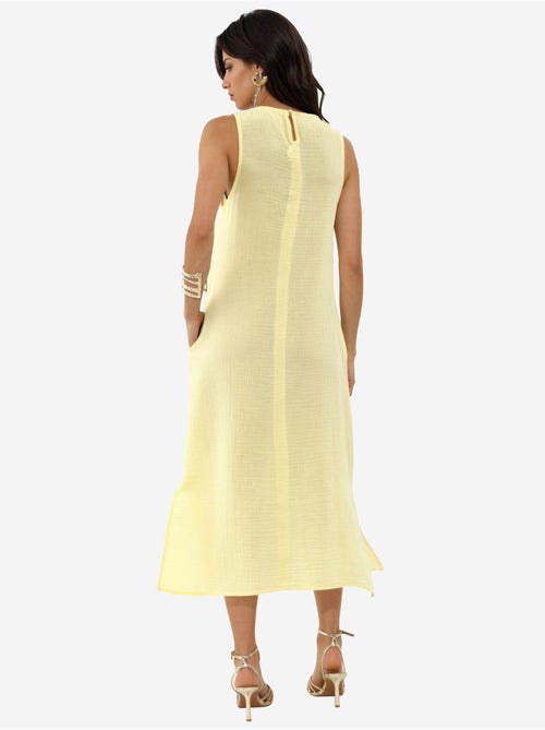 Vestido playero midi de algodón texturizado con abertura hiccup - Kiabi Vestido playero midi de algodón texturizado con abertura hiccup - Kiabi