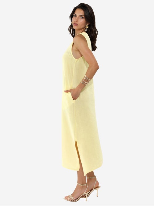 Vestido playero midi de algodón texturizado con abertura hiccup - Kiabi Vestido playero midi de algodón texturizado con abertura hiccup - Kiabi