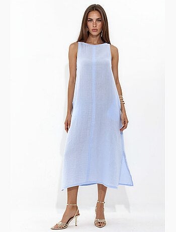 Vestido playero midi de algodón texturizado con abertura hiccup