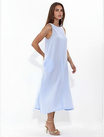 Vestido playero midi de algodón texturizado con abertura hiccup
