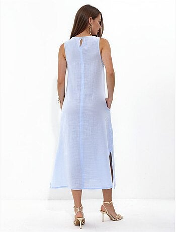 Vestido playero midi de algodón texturizado con abertura hiccup