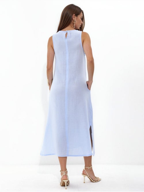 Vestido playero midi de algodón texturizado con abertura hiccup - Kiabi Vestido playero midi de algodón texturizado con abertura hiccup - Kiabi