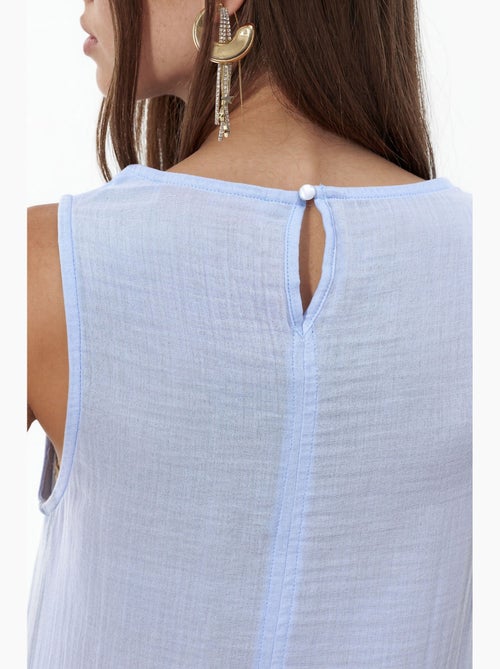 Vestido playero midi de algodón texturizado con abertura hiccup - Kiabi Vestido playero midi de algodón texturizado con abertura hiccup - Kiabi