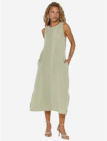 Vestido playero midi de algodón texturizado con abertura hiccup