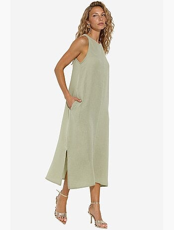 Vestido playero midi de algodón texturizado con abertura hiccup