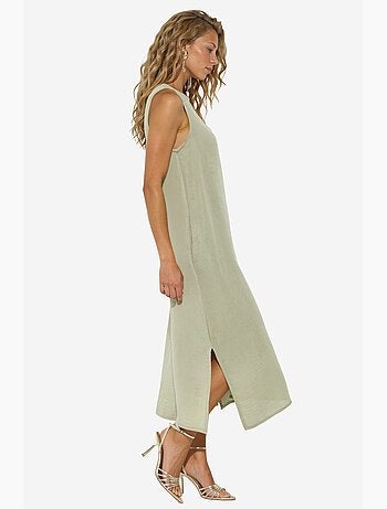Vestido playero midi de algodón texturizado con abertura hiccup