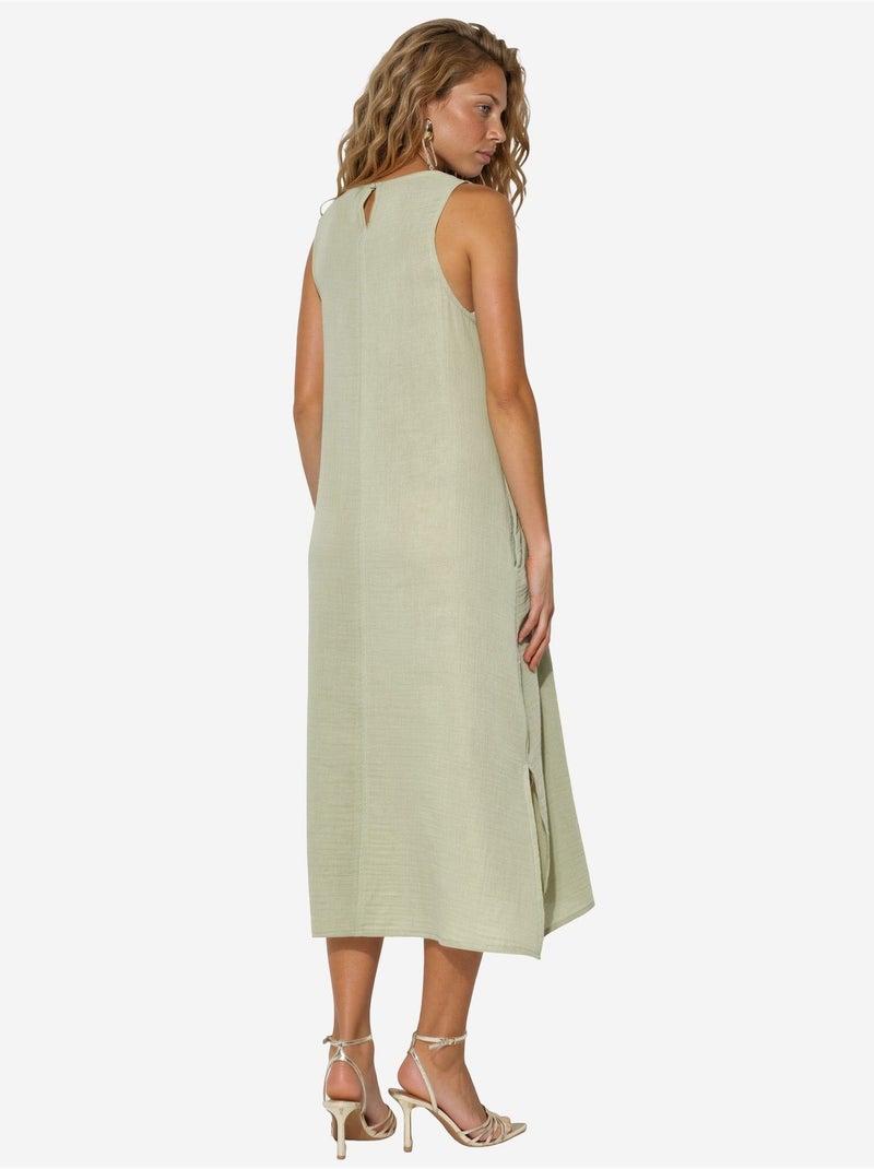 Vestido playero midi de algodón texturizado con abertura hiccup Verde menta - Kiabi