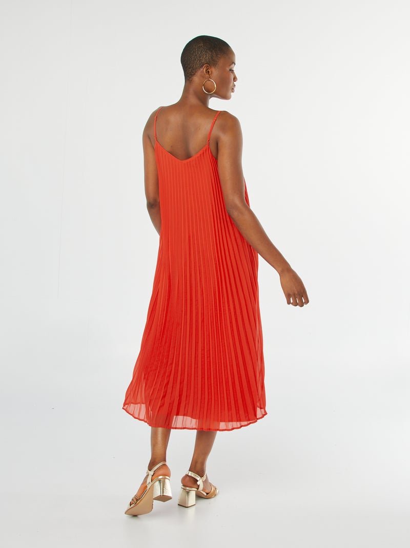 Vestido plisado con tirantes rojo - Kiabi