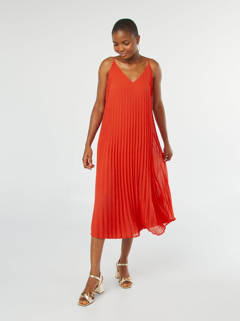 Vestido plisado con tirantes rojo - Kiabi