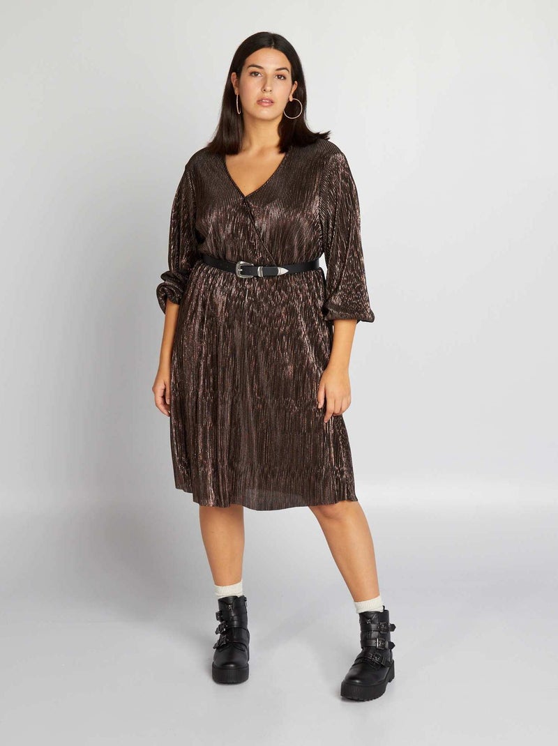 Vestido plisado irisado MARRON - Kiabi