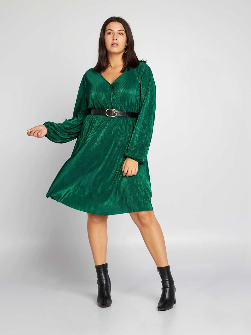 Vestido plisado irisado VERDE - Kiabi