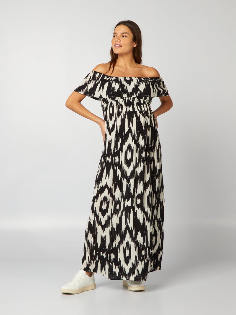 Vestido premamá con cuello bardot NEGRO - Kiabi