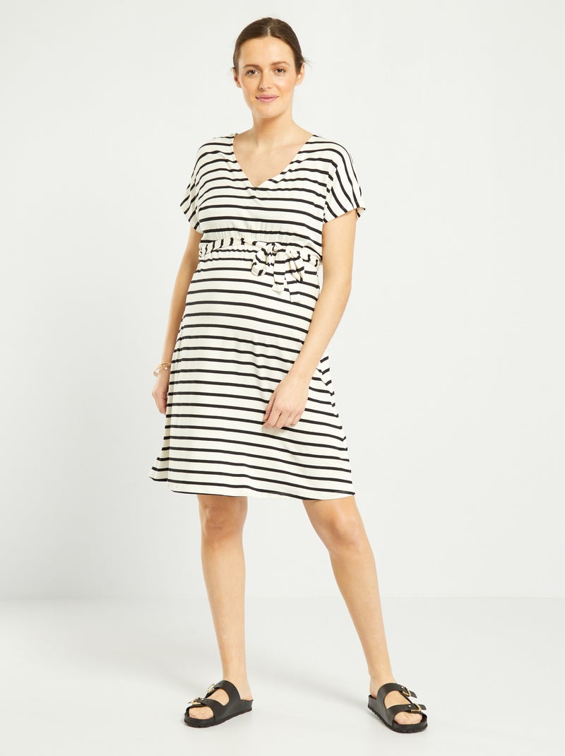 Vestido premamá con cuello de pico BLANCO - Kiabi
