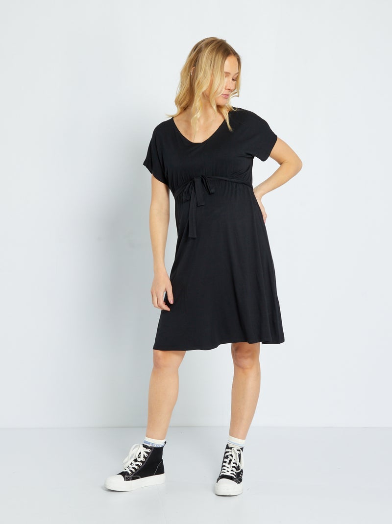 Vestido premamá con cuello de pico Negro - Kiabi
