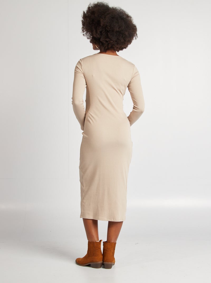Vestido premamá de canalé beige - Kiabi