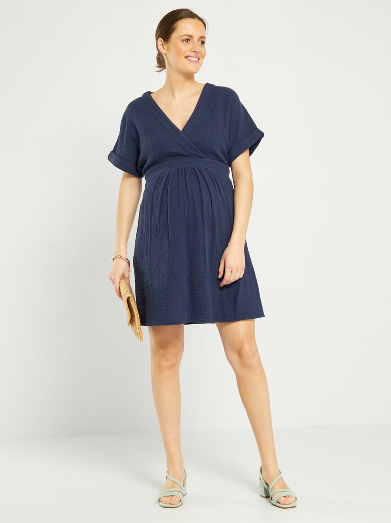 Vestido premamá de gasa de algodón Marino - Kiabi