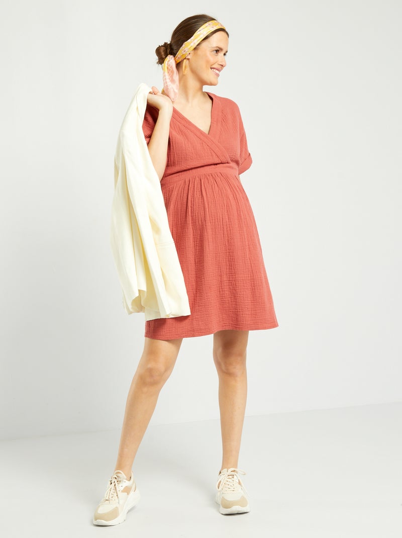Vestido premamá de gasa de algodón ROJO - Kiabi