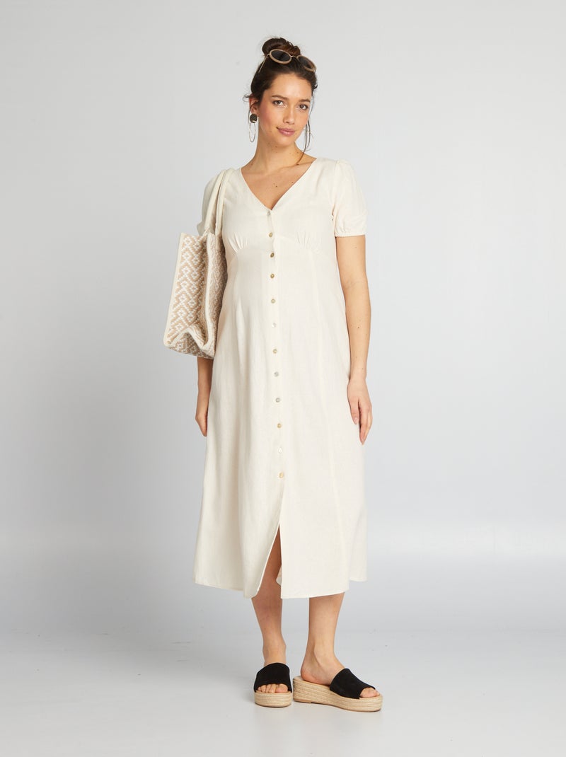 Vestido premamá de lino BEIGE - Kiabi