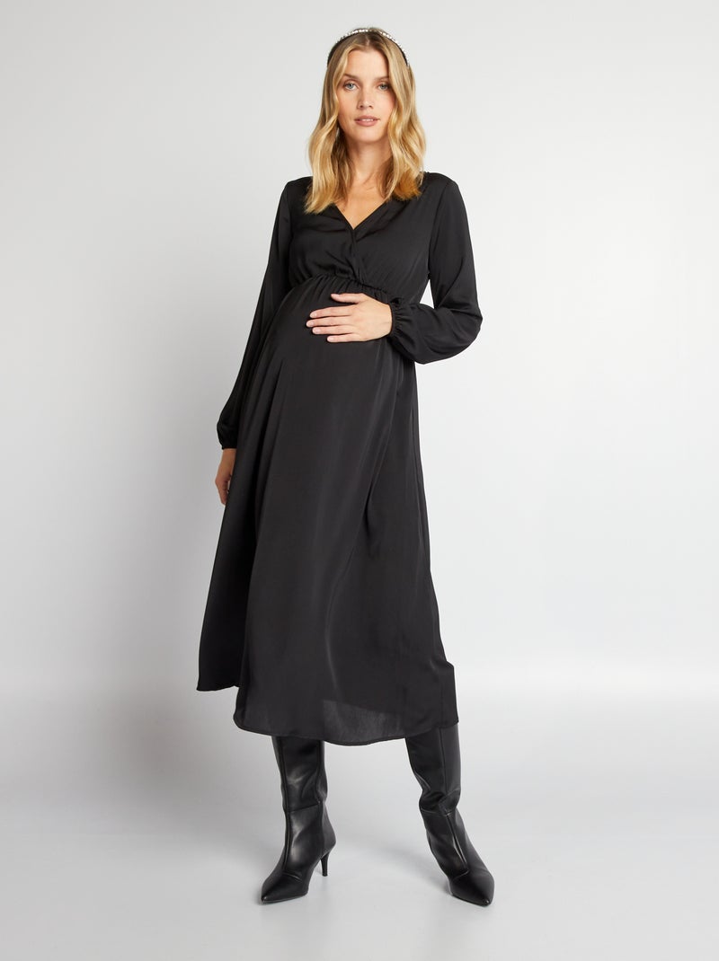 Vestido premamá largo y satinado negro - Kiabi